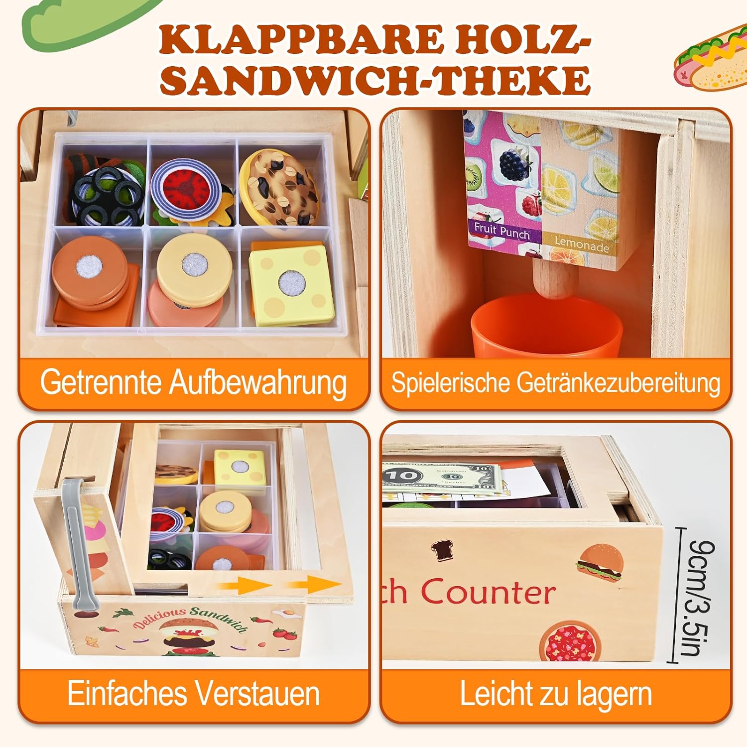 Thumbnail 2 de Wooderma Kinderküche Holz Sandwich 51-teilig