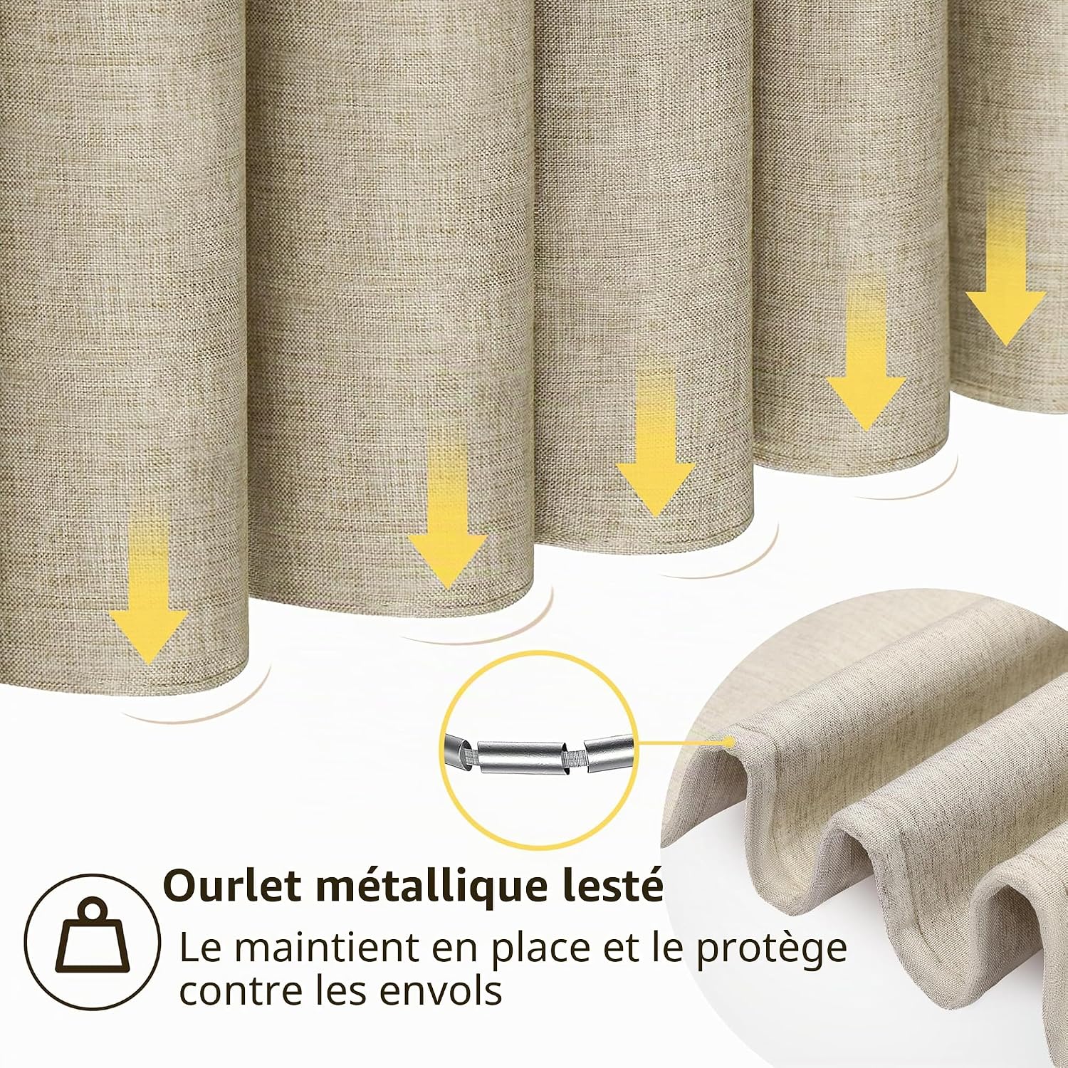 Thumbnail 6 de VANZAVANZU Rideau de Douche Lin avec Anneaux en Métal – Taupe 122x182 cm