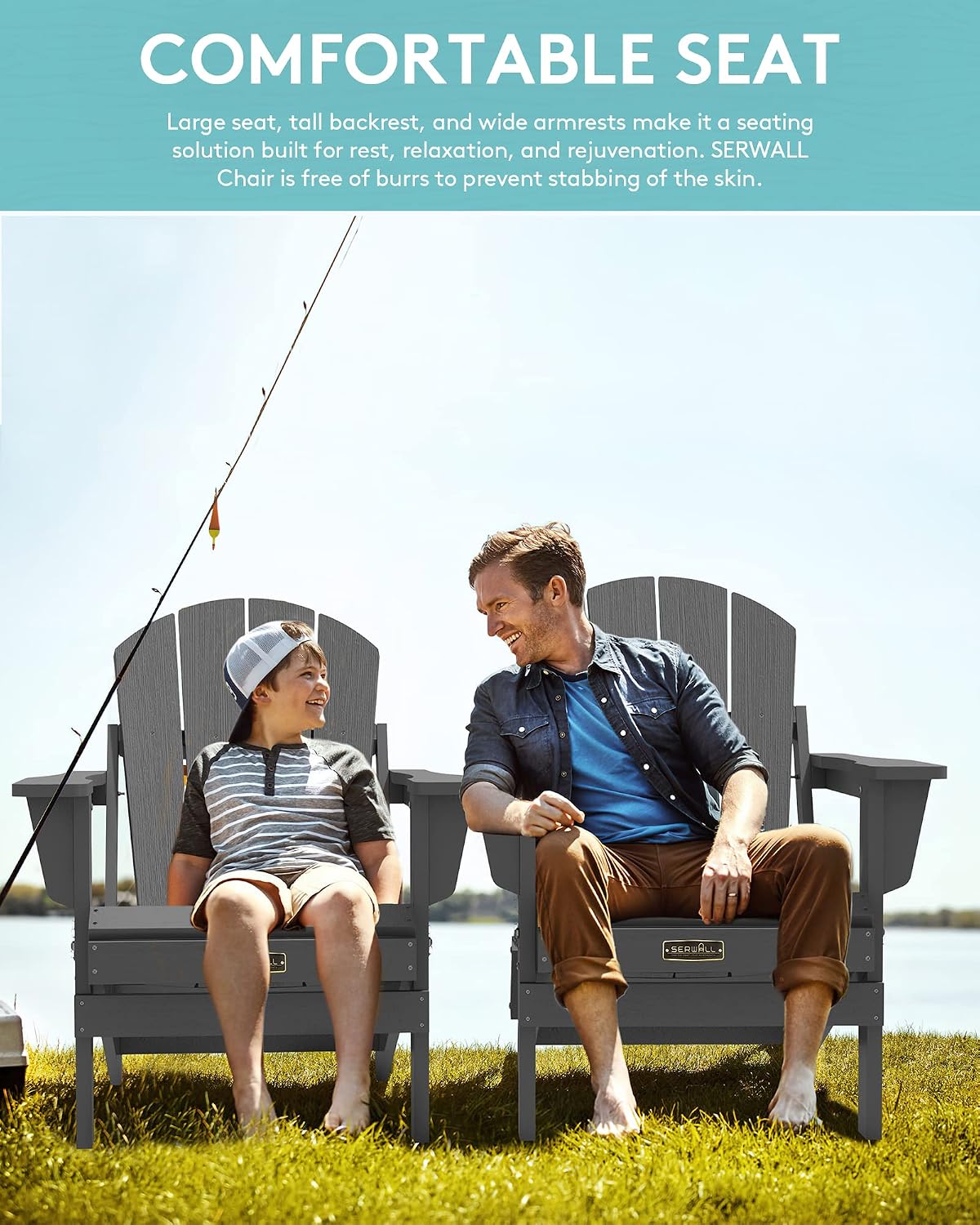 Detalle 2 de SERWALL A041-181 Folding Adirondack Chair, Gray HIPS with Hidden Cup Holder