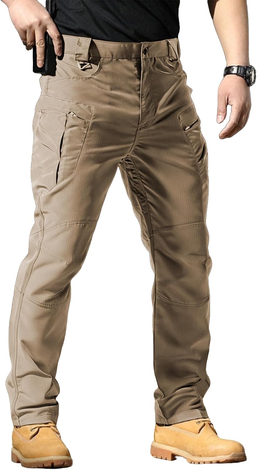 Tooprvix Men's Stretch Tactical Cargo Pants, Water-Resistant Ripstop, 6 Pockets
