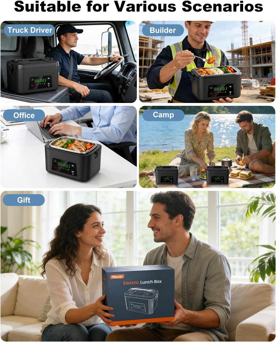 Detalle de Moexili 1.5L Cordless Electric Lunch Box with 5-Sided Heating