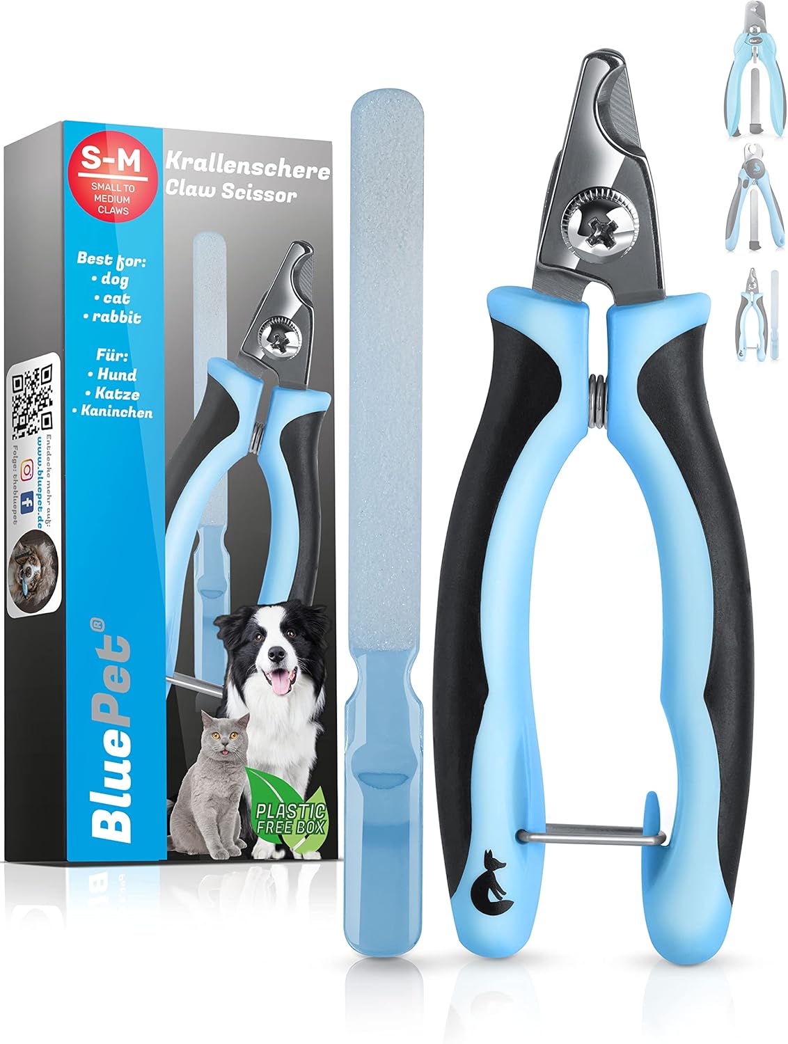 Detalle de BluePet Kleine Krallenschere für kleine Hunde, Katzen & Kleintiere – Angewinkelter Schneidekopf, Ergonomisch & inklusive Krallenfeile