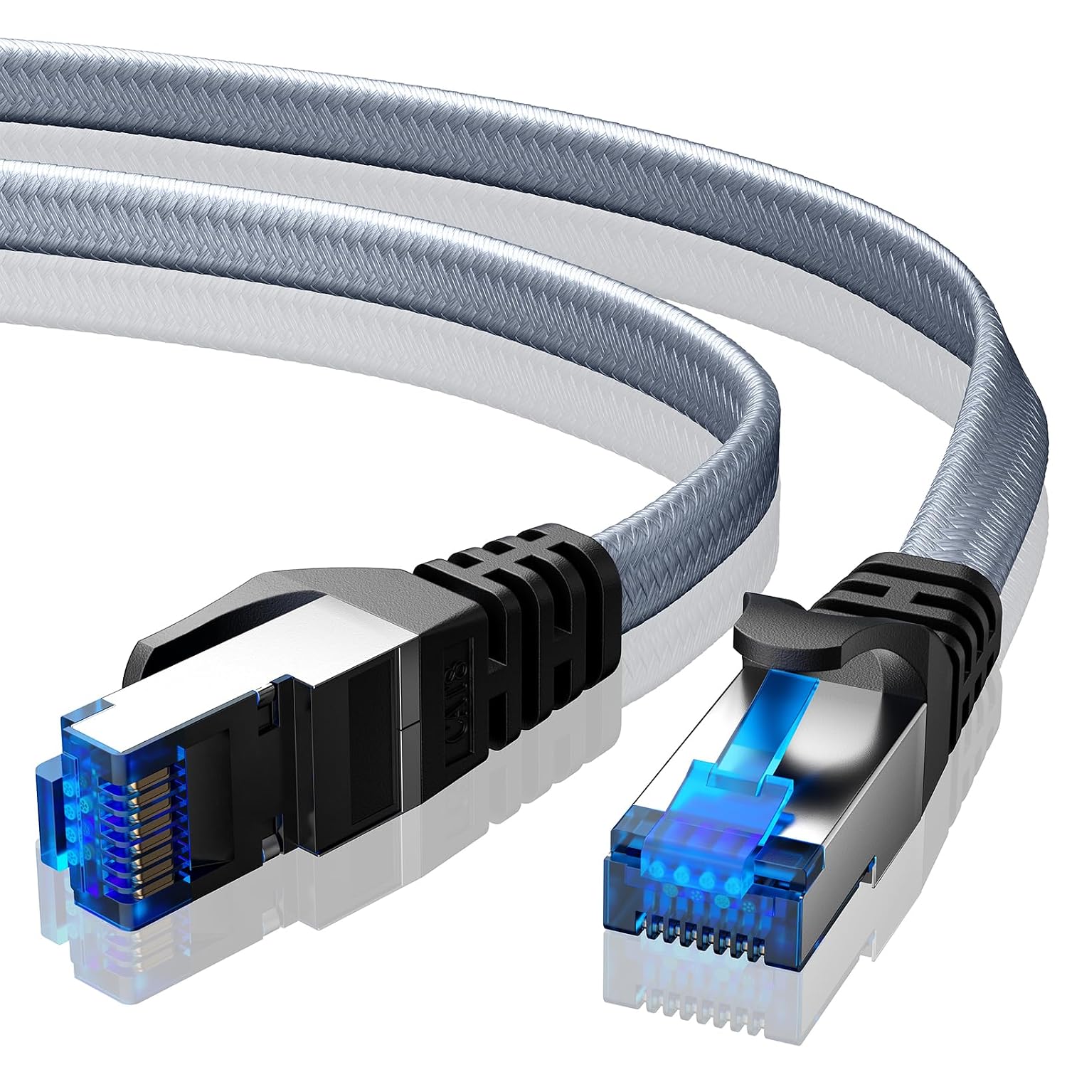 Detalle de BUSOHE Cat 8 LAN-Kabel (2,5 m) für 40 Gbps / 2.000 MHz – flaches RJ45 Patchkabel mit STP