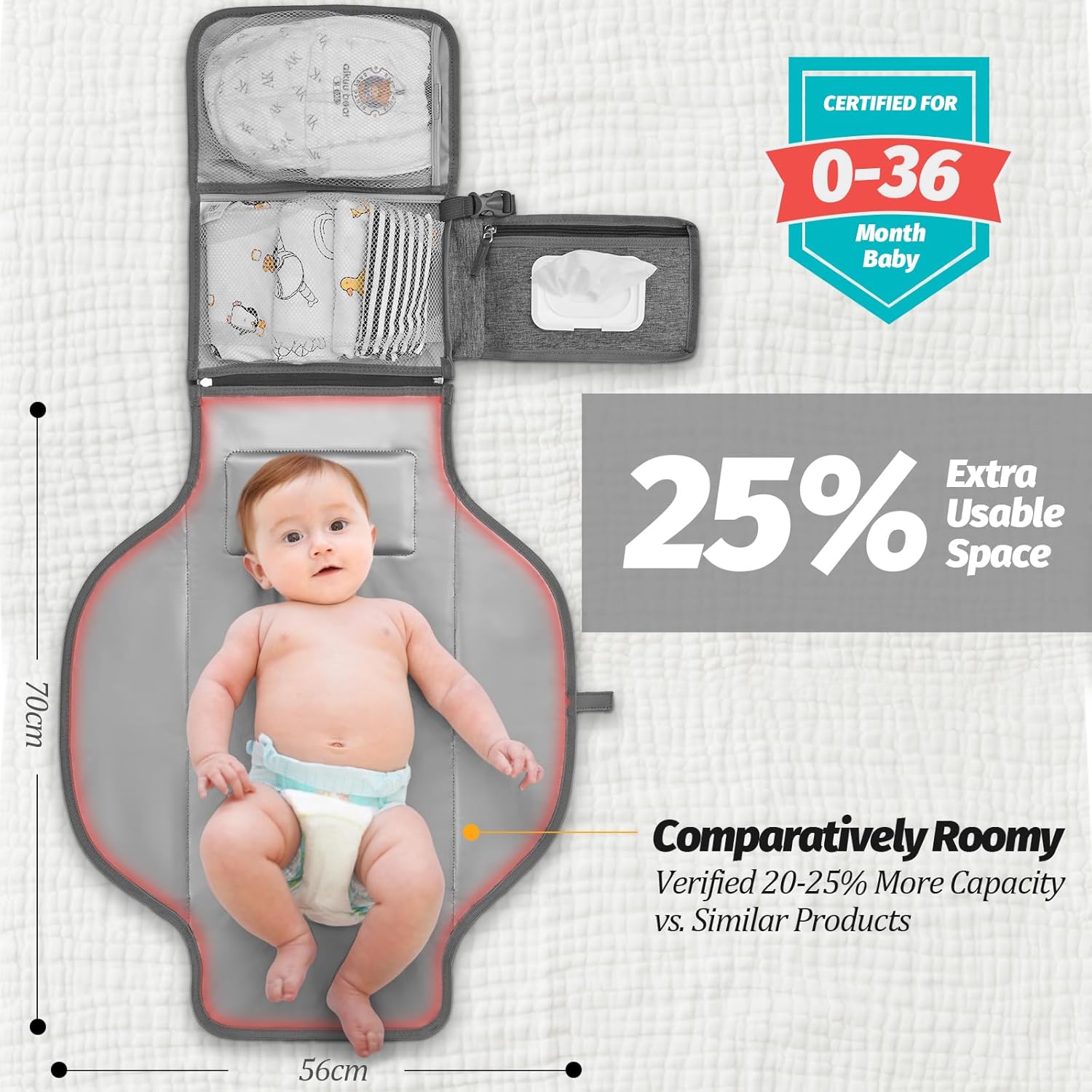 Detalle 2 de Portable Baby Changing Mat with Wipe-Pocket and Head Cushion