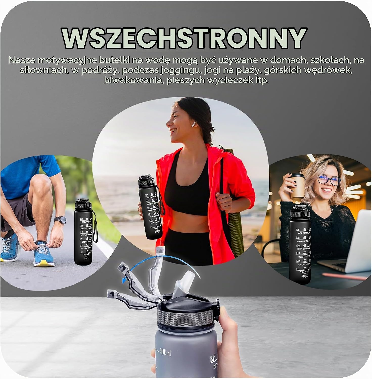 Detalle 1 de K-MART Style-2 sportowa butelka ze słomką i znacznikami czasu