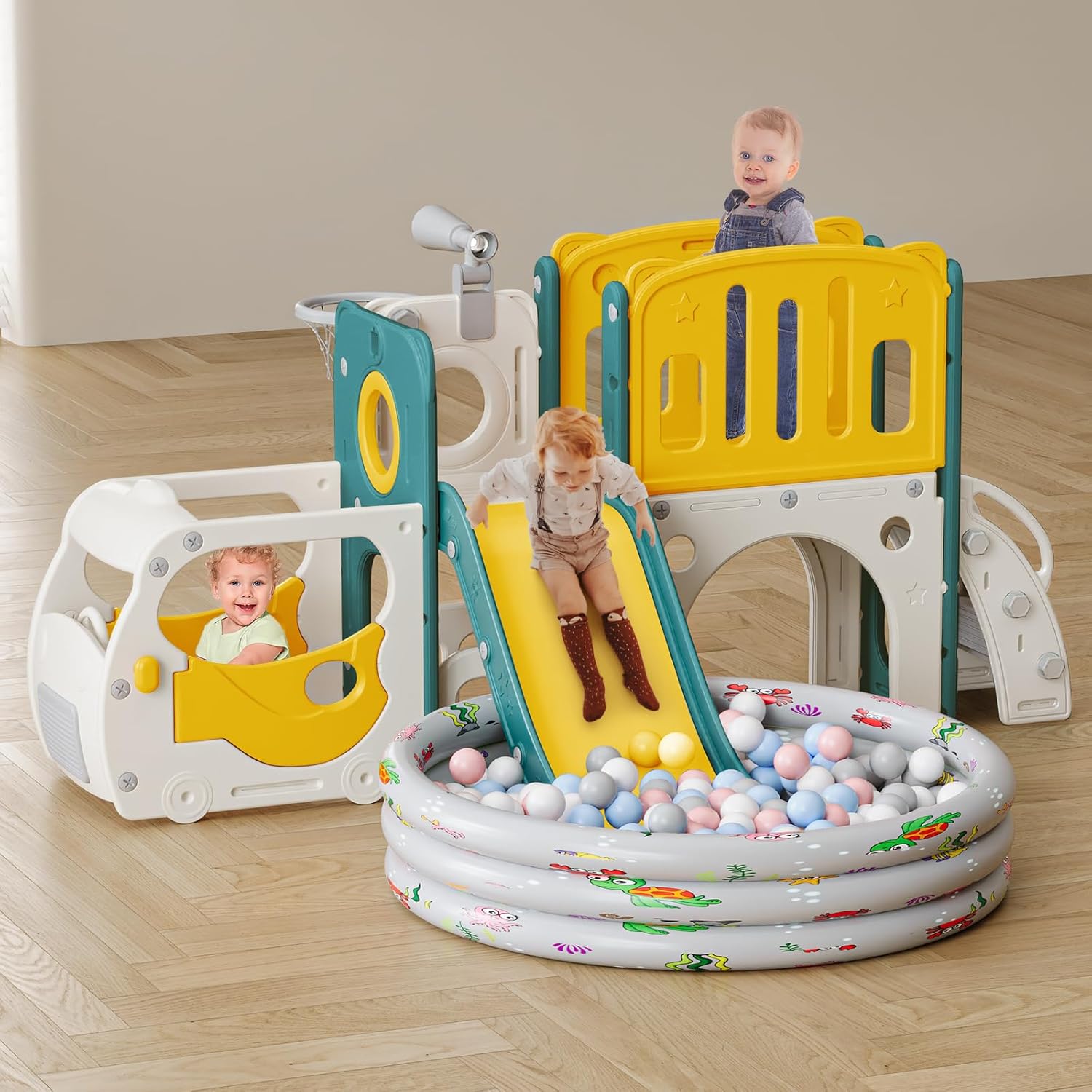 Thumbnail 3 de Kids bus toddler slide playset with hoop