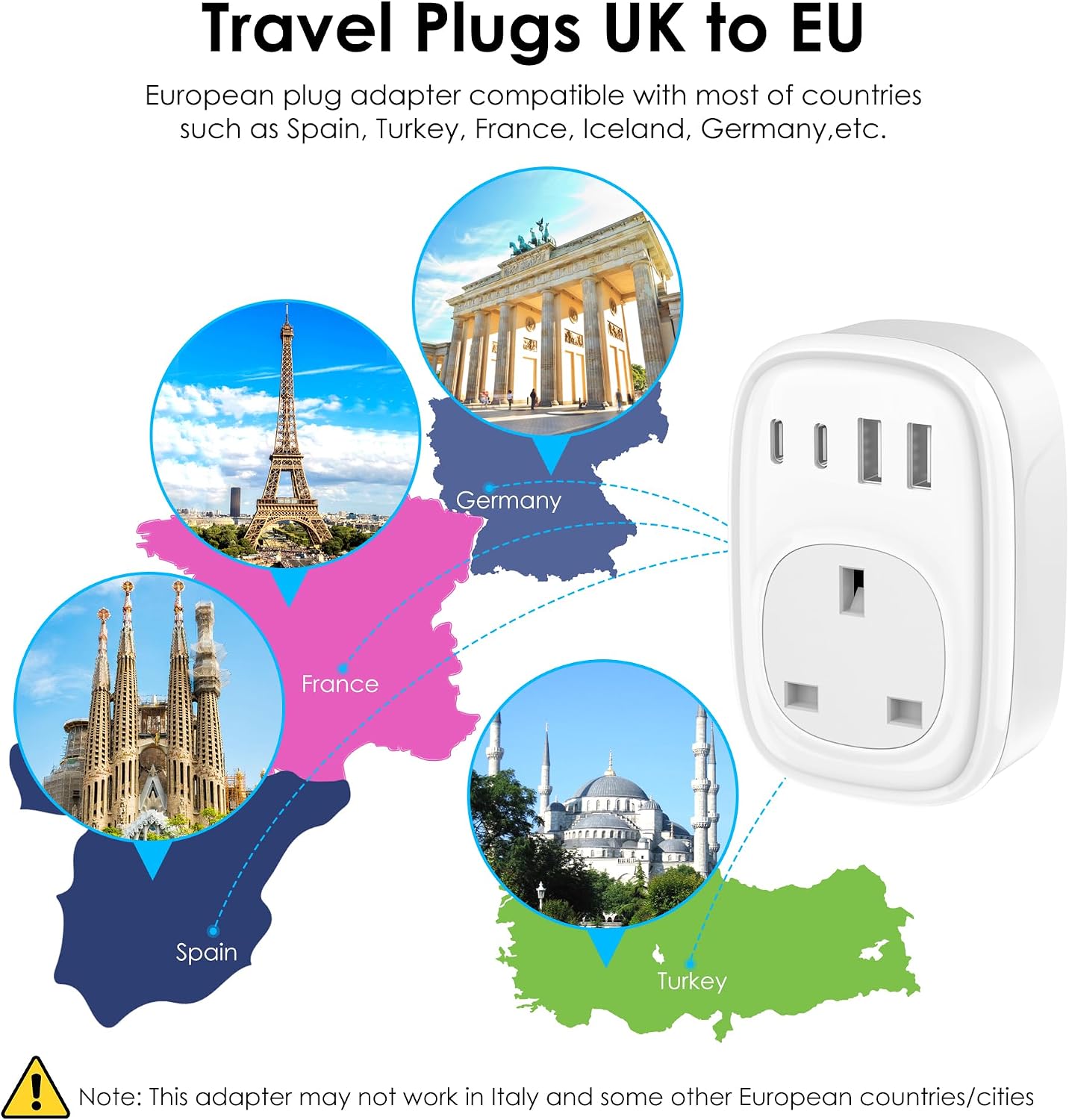 Thumbnail 4 de Tusreda UK to EU Plug Adapter – 40W USB-C Fast Travel Charger (Schuko)