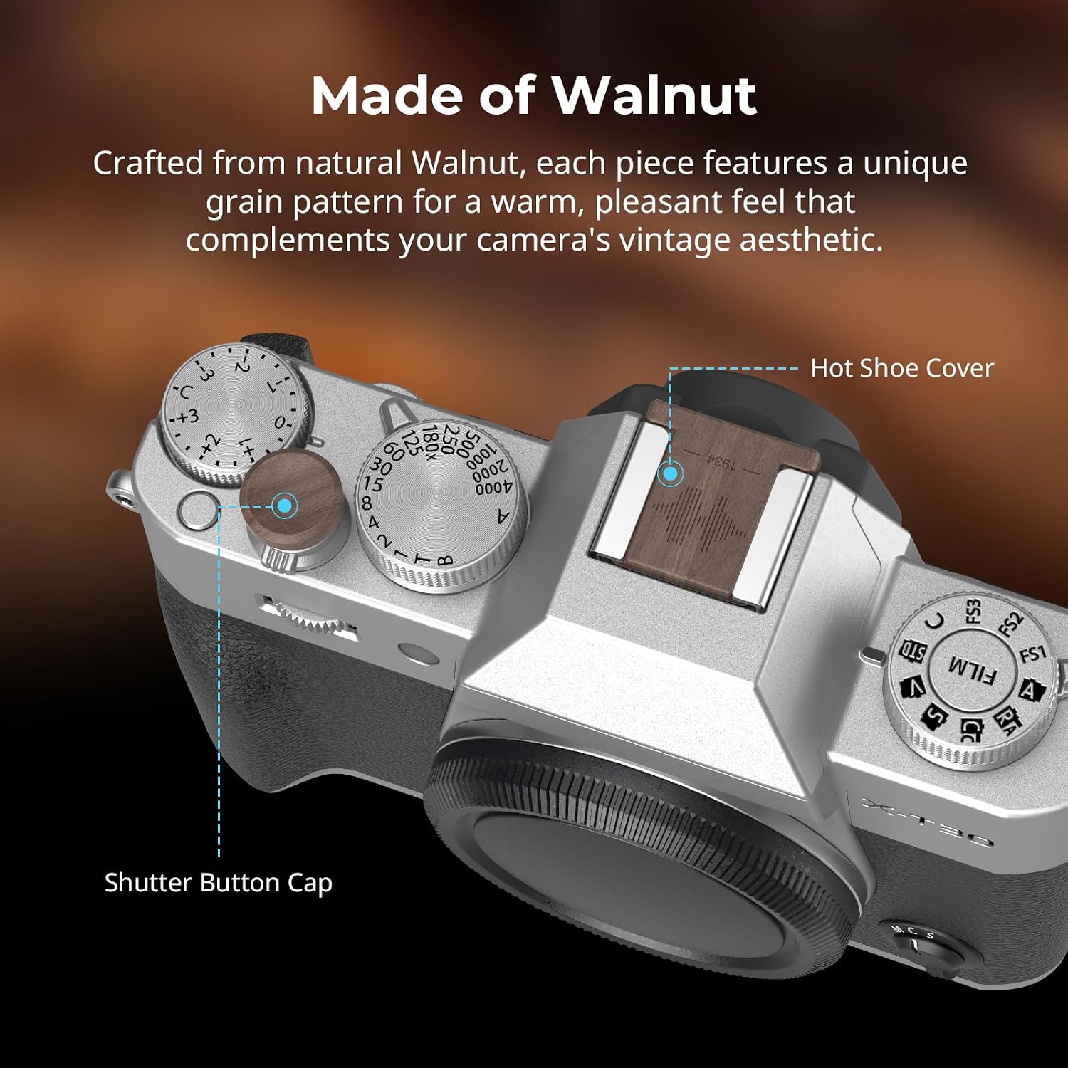 Thumbnail 2 de SMALLRIG 6239 walnoothouten flitsschoenkap met ontspanknopkapje voor Fujifilm