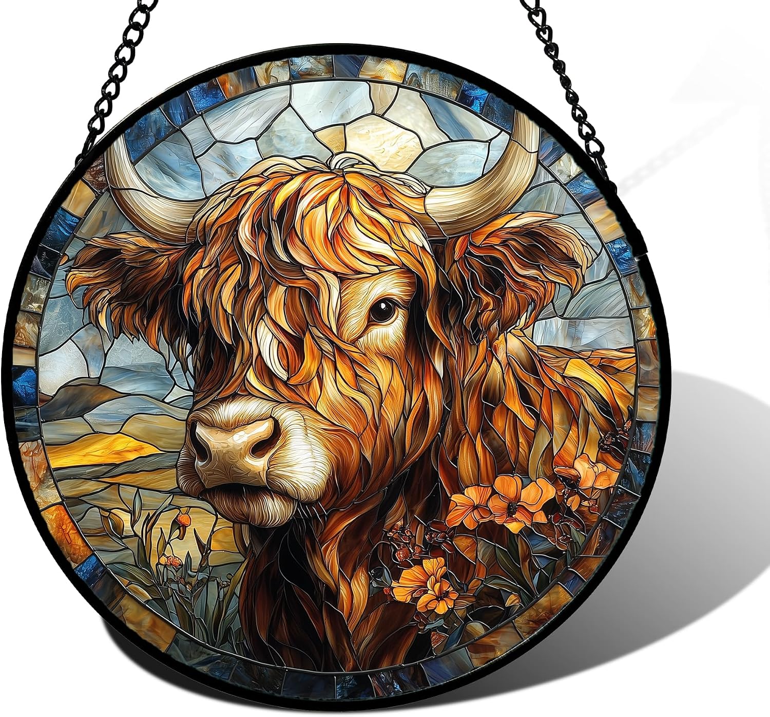 Detalle de DASTOLL Scottish Highland Cow Stained Glass Suncatcher, 9.8-Inch Hanging