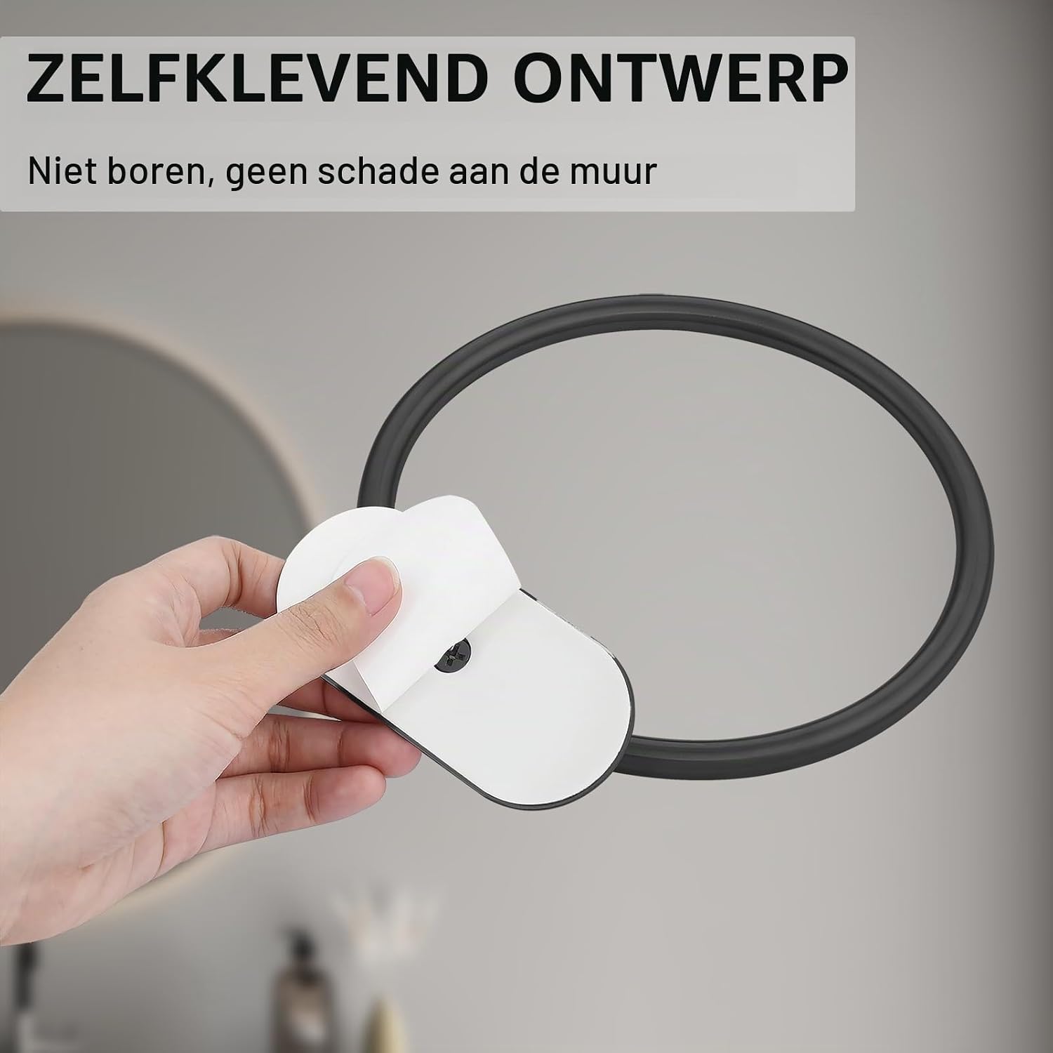 Detalle de Markcco MKEU-002-STR zelfklevende handdoekring, matzwart roestvrij staal