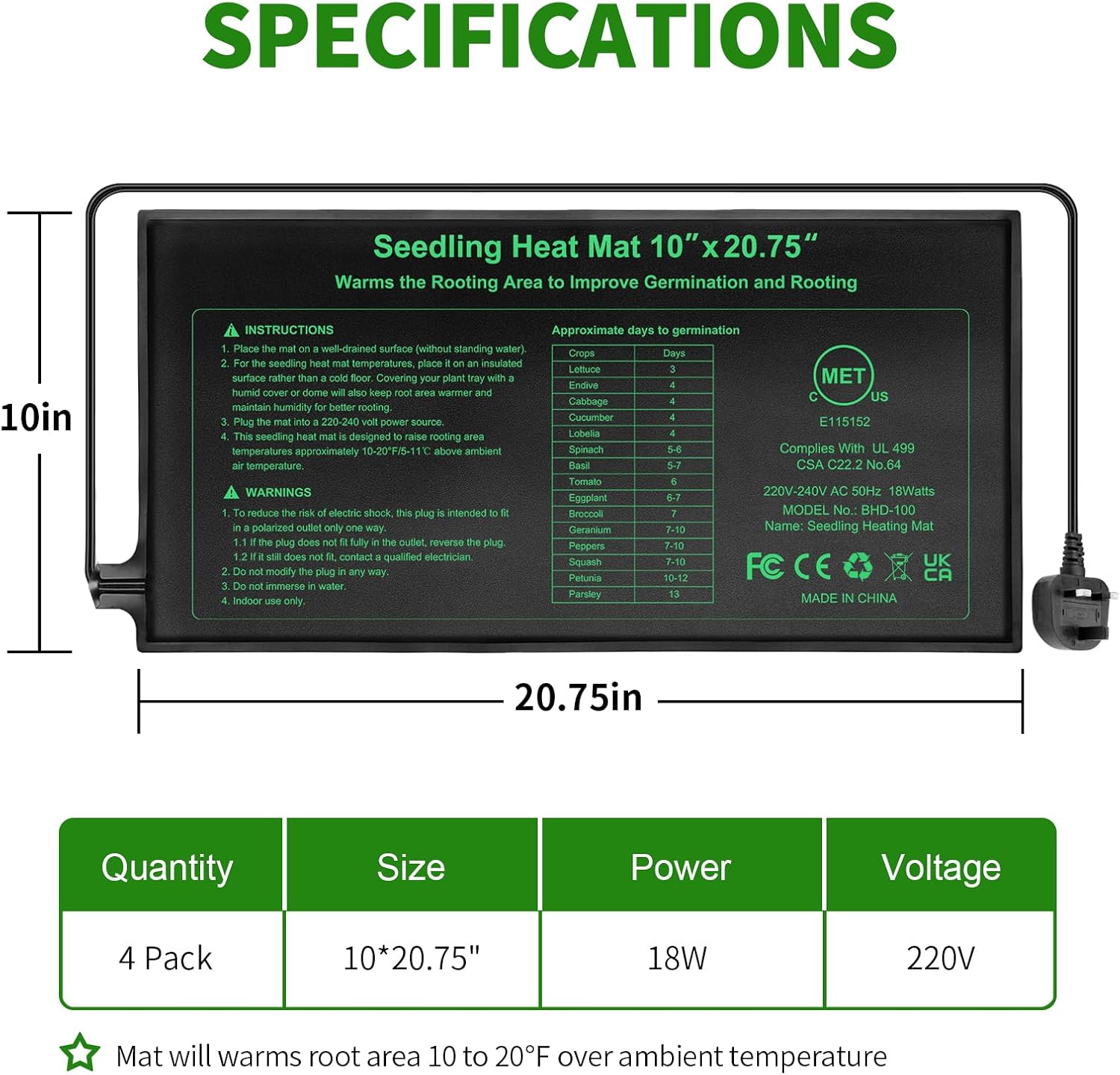 Detalle 2 de Seedling Heat Mat 10 x 20.75in 4 Pack