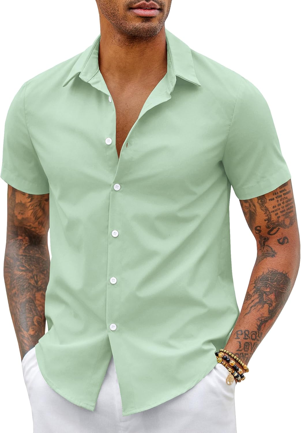 Thumbnail 6 de COOFANDY Chemise à Manches Courtes pour Homme – Coupe Ajustée, Sans Repassage, Été