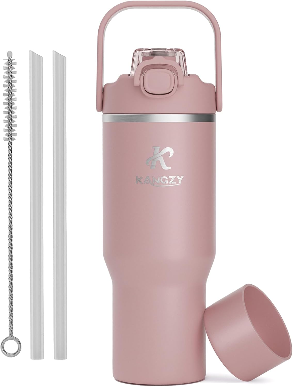 Detalle de KANGZY 1L/32oz Metal Water Bottle with Straw & Spout Lid – Vacuum Insulated Stainless Steel Flask (Pink)