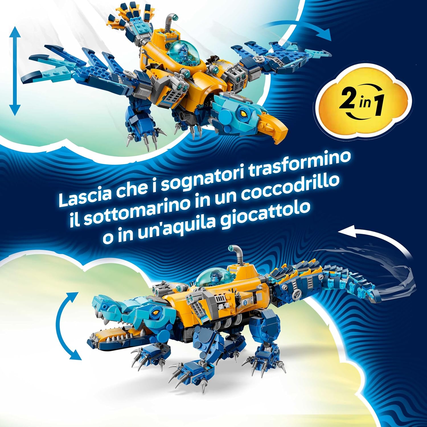 Thumbnail 2 de LEGO DREAMZzz 2 in 1 Sottomarino Coccodrillo 71512 – 3 Minifigure, 2 Ragni e Creatura del Tesoro Blu