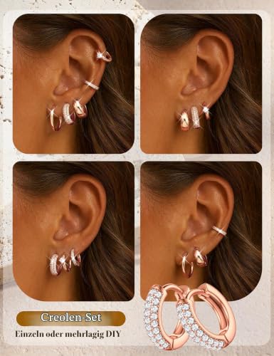 Detalle de Finrezio 5 Paar Creolen Rosegold – Damen Ohrringe Rosegold in drei Größen