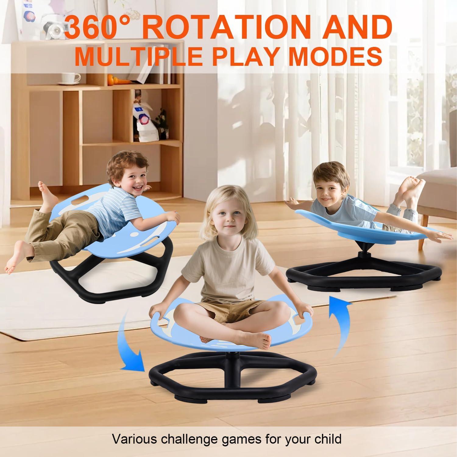 Thumbnail 4 de Karussell Kinder Drehstuhl mit Griff & selbstleuchtendem Sitz – sensorischer Drehhocker für Balance und Koordination