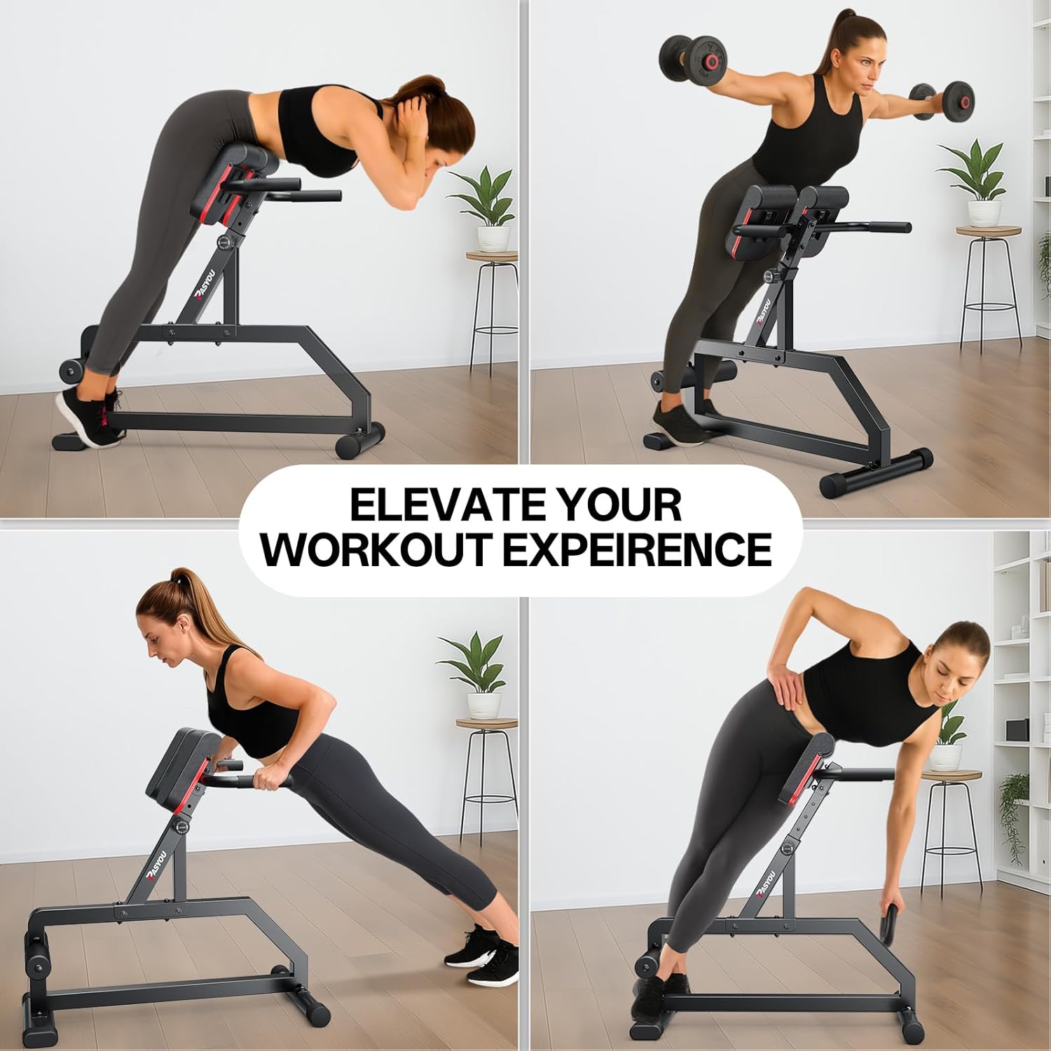Detalle 2 de PASYOU Adjustable Roman Chair Hyperextension Bench for Home Workouts (up to 350 lbs)