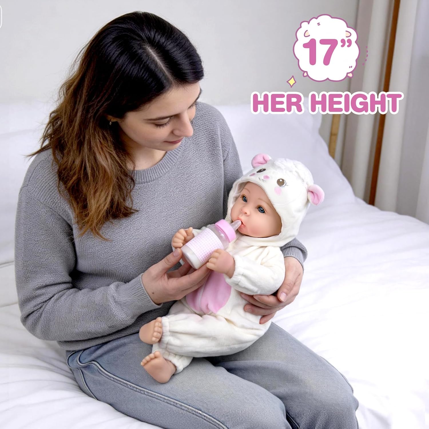 Thumbnail 4 de Aori Baby Doll Realistic 17-Inch with Feeding Kit: Safe, Poseable Realism for Kids, Parents, and Collectors