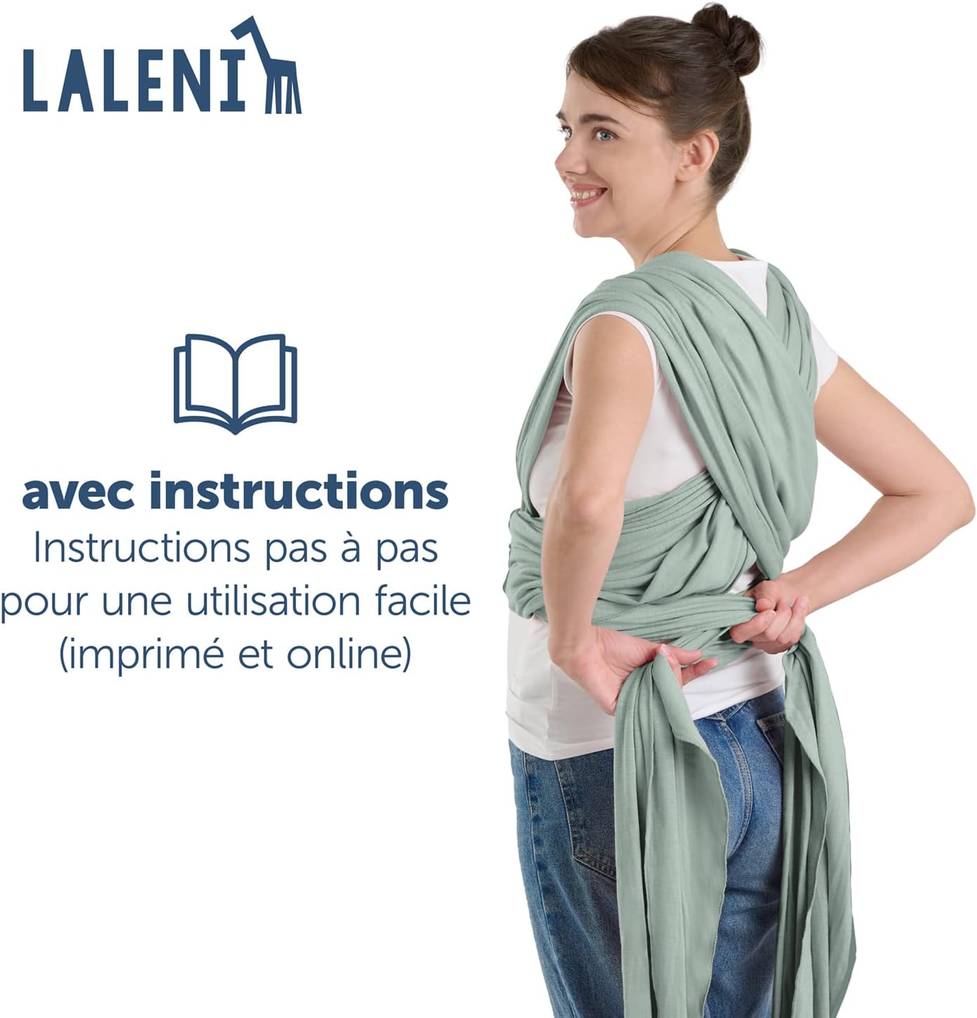 Thumbnail 6 de Laleni écharpe de portage bébé nouveau-né jusqu’à 15 kg en coton OEKO-TEX – porte-bébé physiologique vert, env. 5,10 m