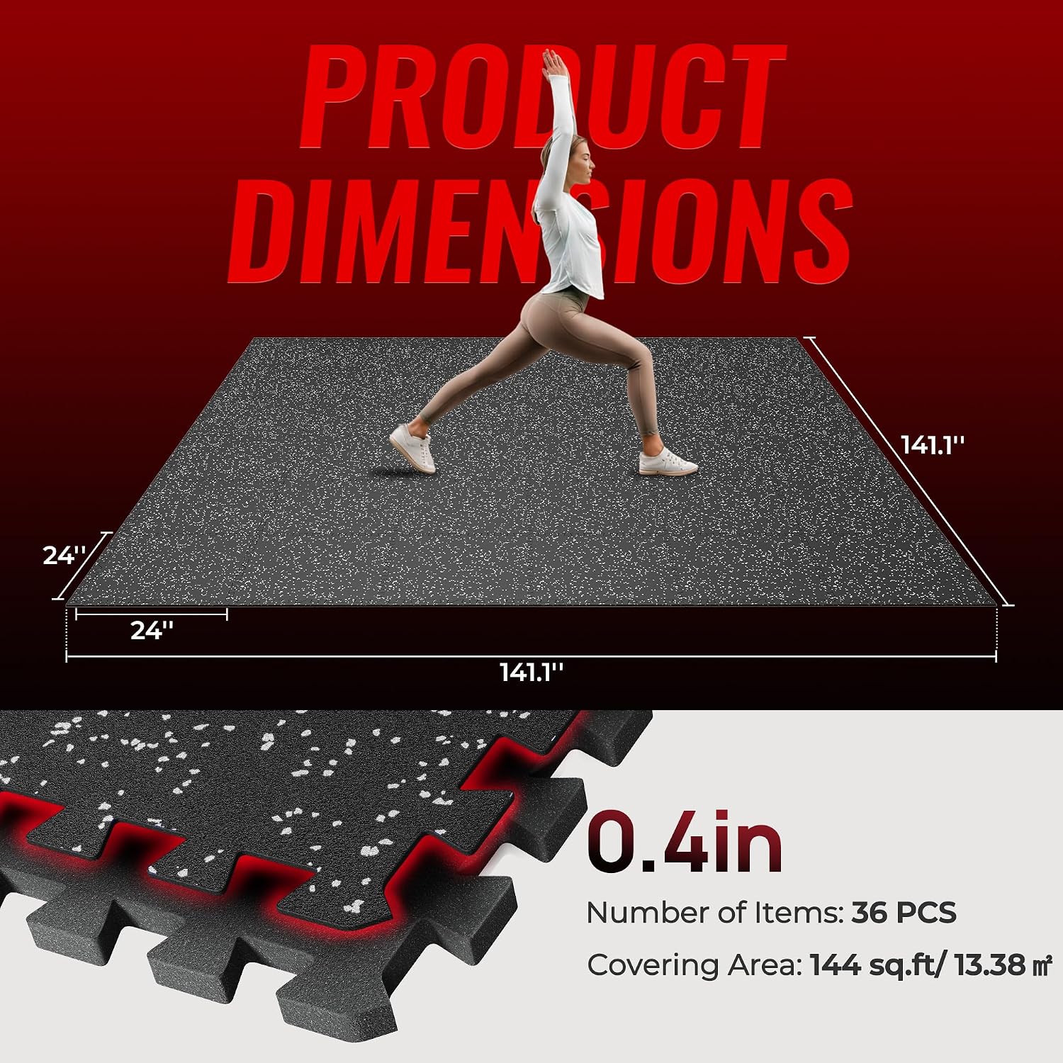 Thumbnail 6 de SUPERJARE 9617BT Exercise Mats, 0.4-Inch Rubber Top, 36-Piece Set