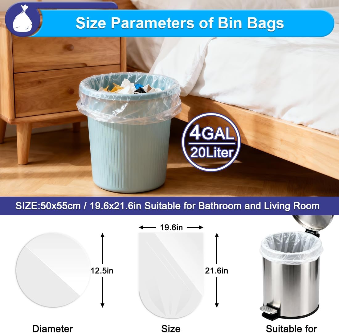 Thumbnail 2 de XUXRUS Strong Pedal Bin Liners 20L White Small Bin Bags – 200 Count (Clear, 48×55 cm) for Bathroom, Kitchen and Office
