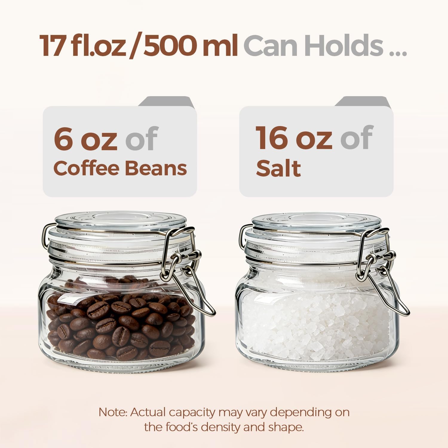 Thumbnail 2 de ComSaf Set of 6 Square Glass Jars with Airtight Wire Clamp Lids (17 Oz)