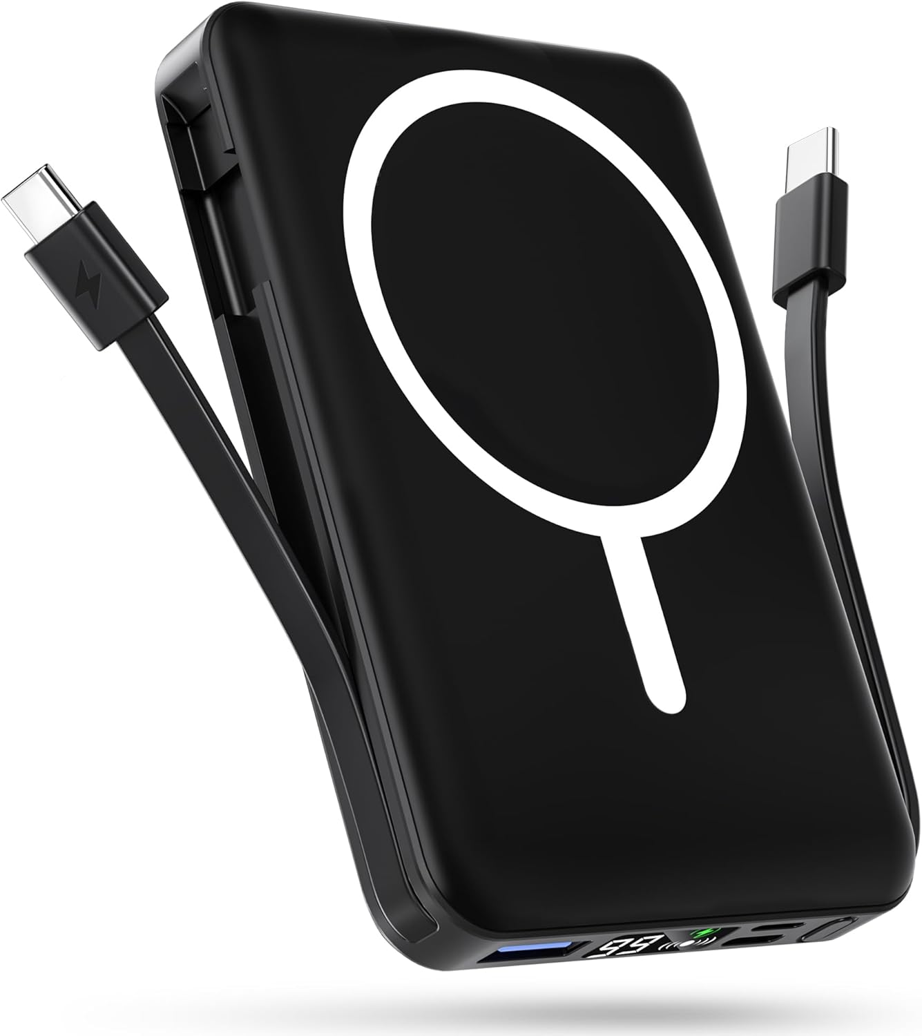 Detalle de podoru powerbank Mag-Safe 10.000 mAh con carga magnética y USB-C PD de 20W (pantalla LED) para iPhone