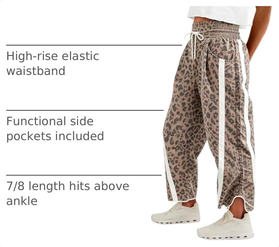 Detalle 2 de Fisoew Women's Printed Wide-Leg Sweatpants, High-Rise Drawstring Waist, 7/8 Length