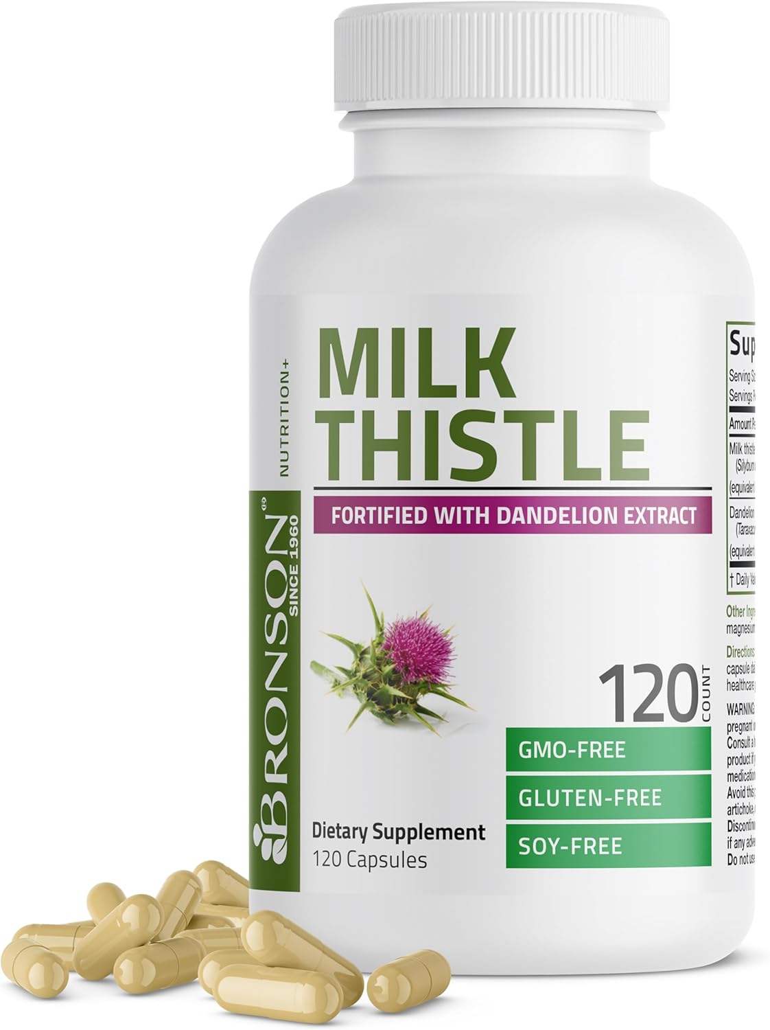 Detalle de Bronson 792B Milk Thistle and Dandelion Capsules, 120 Count