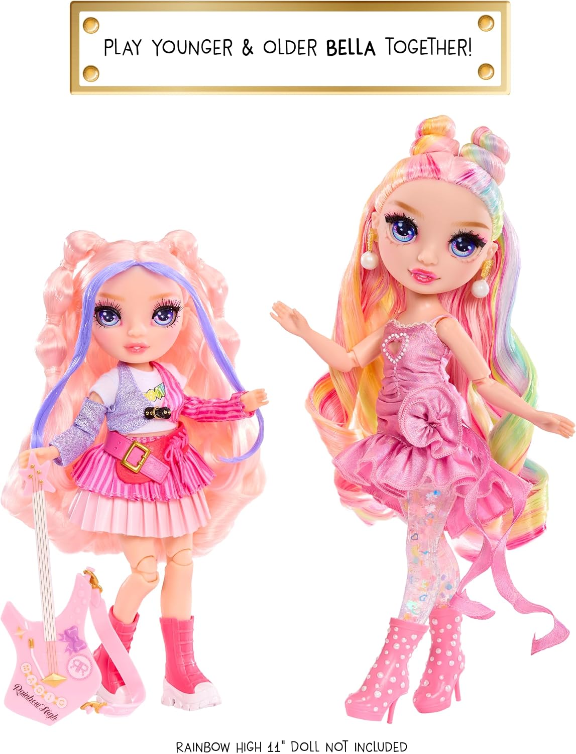 Detalle de Rainbow High Junior High Rock Band – Bella (Pink) Modepuppe mit Bassgitarre, 23 cm