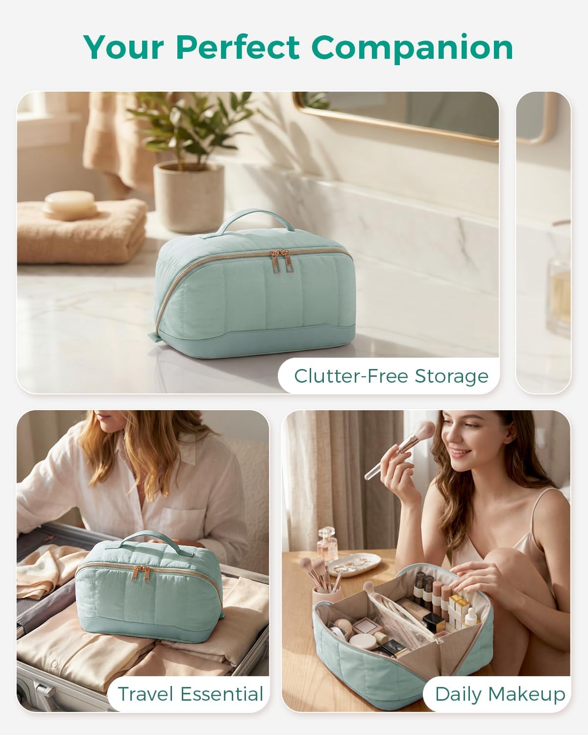 Thumbnail 6 de Travel Makeup Bag: Large Quilted Cosmetic Organizer with Brush Compartment
