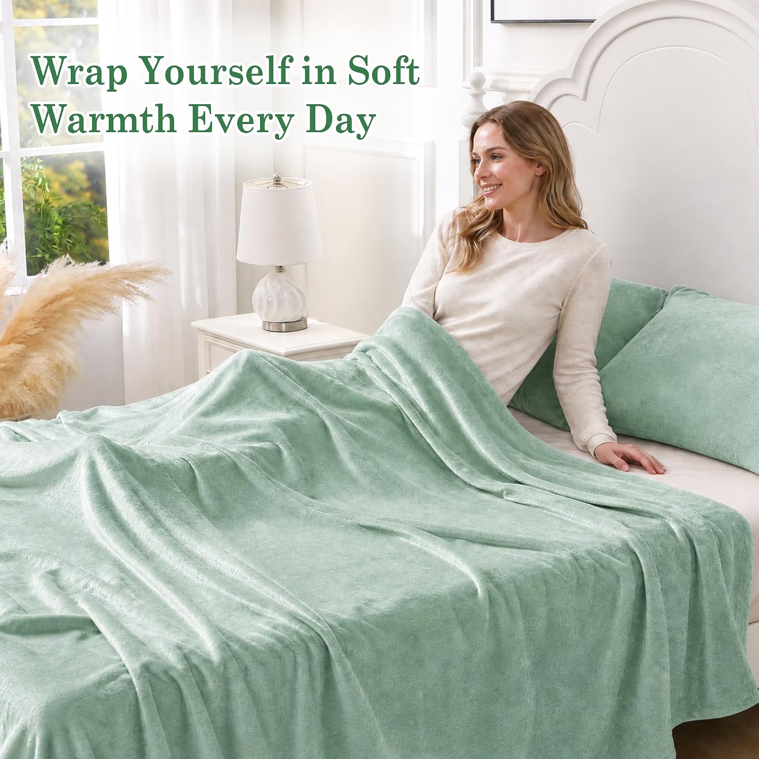 Detalle de Viviland VSHTSEAQ Plush Micro Polar Fleece Queen Sheet Set, Sage Green, 200 GSM