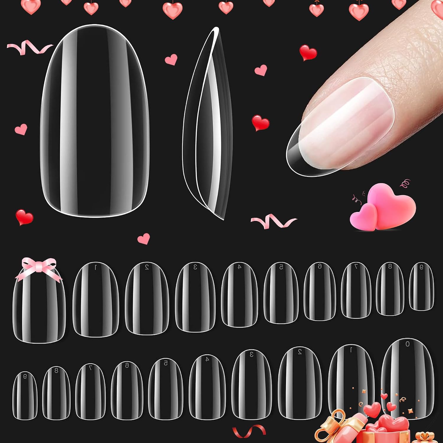 Detalle de Beetles Short Oval Gel Nail Tips, 500 Clear Full-Cover Tips in 10 Sizes