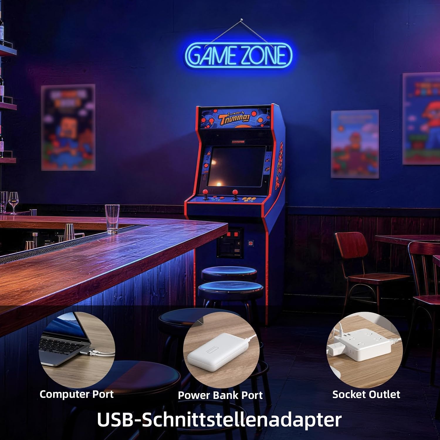 Thumbnail 6 de Wanxing NS-FY001-game zone neon-ledwandbord blauw, 42 x 12 cm
