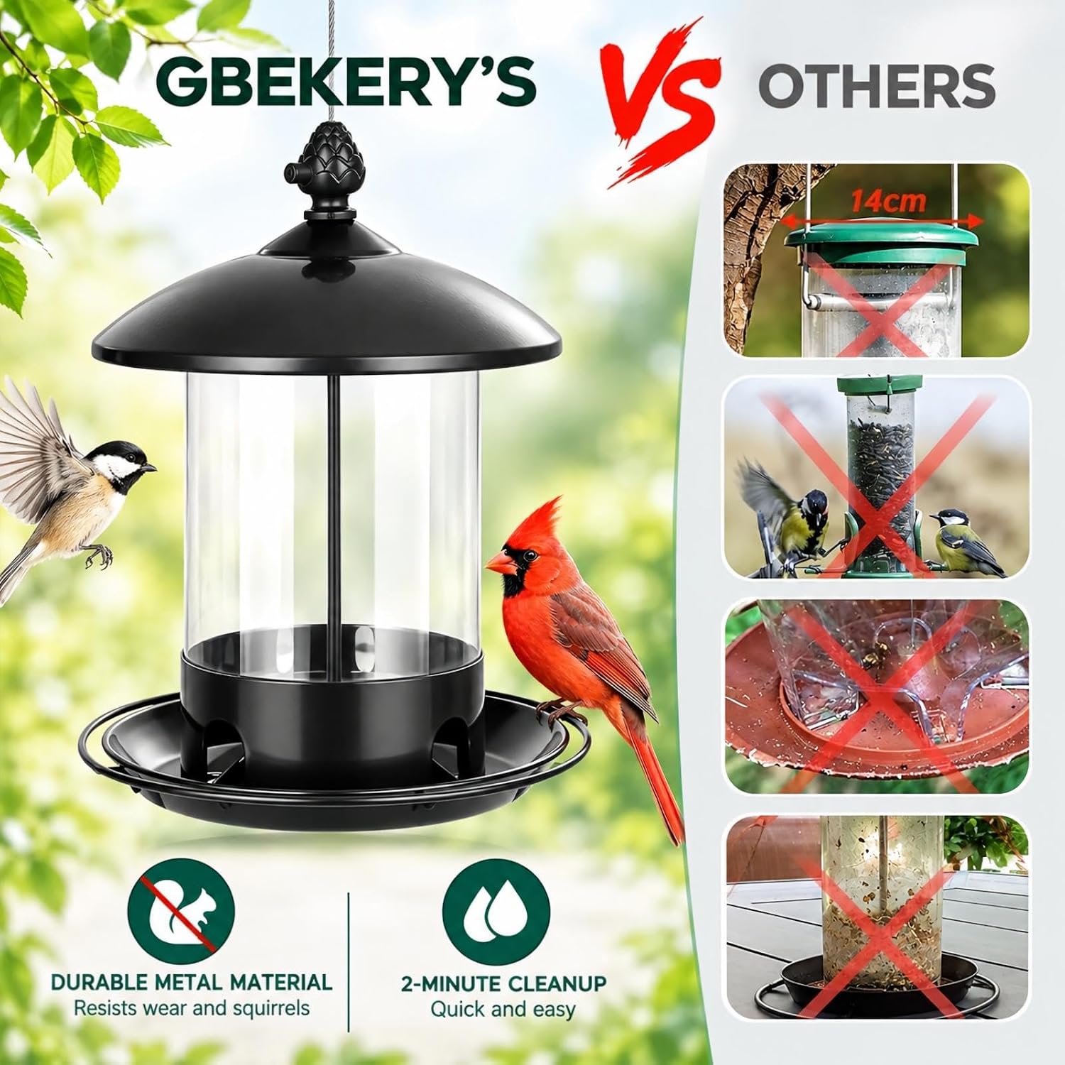 Detalle 2 de Gbekery Metal Bird Feeder, 2 lb Capacity