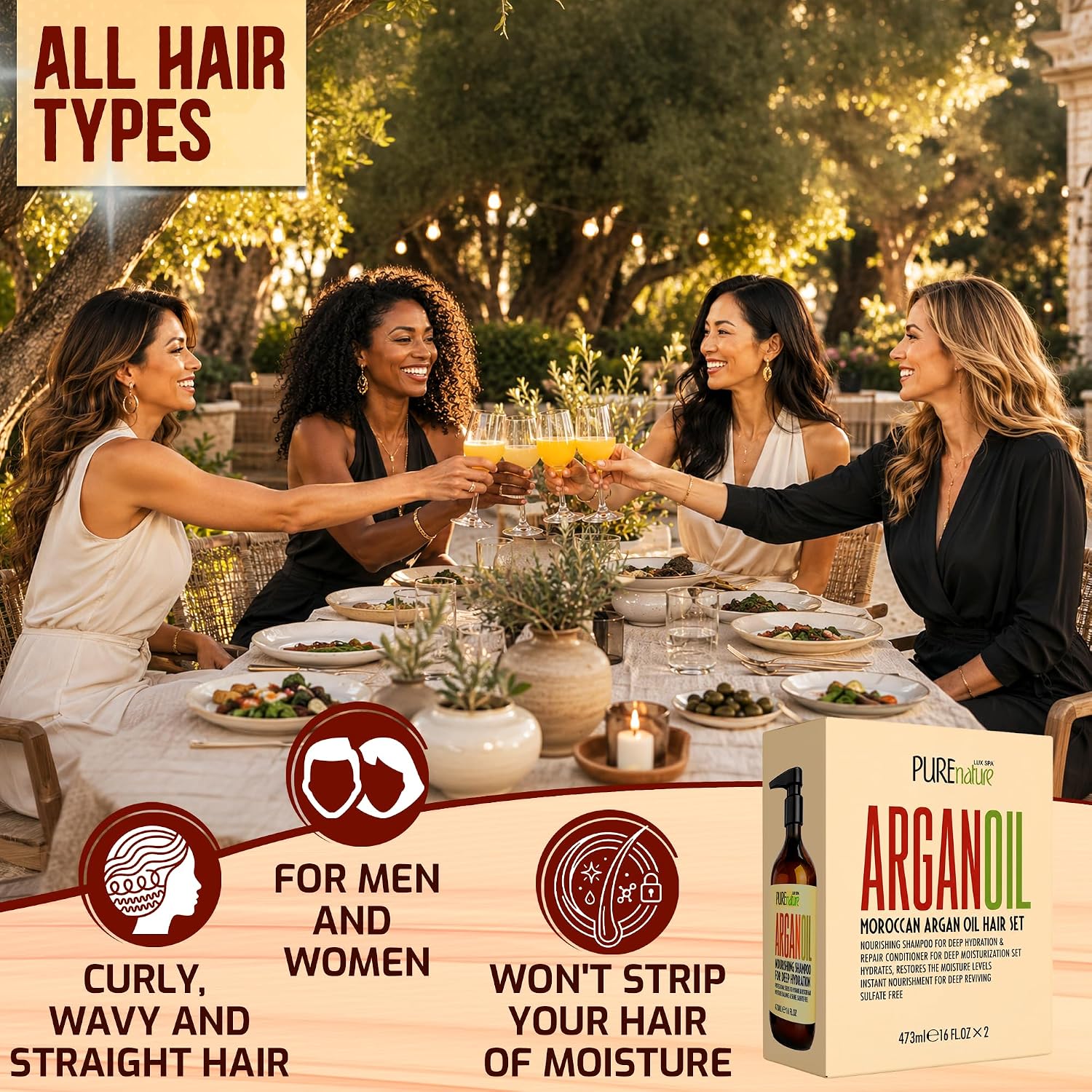 Detalle de PURE NATURE LUX SPA Moroccan Argan Oil Shampoo and Conditioner Set, Sulfate-Free with Keratin