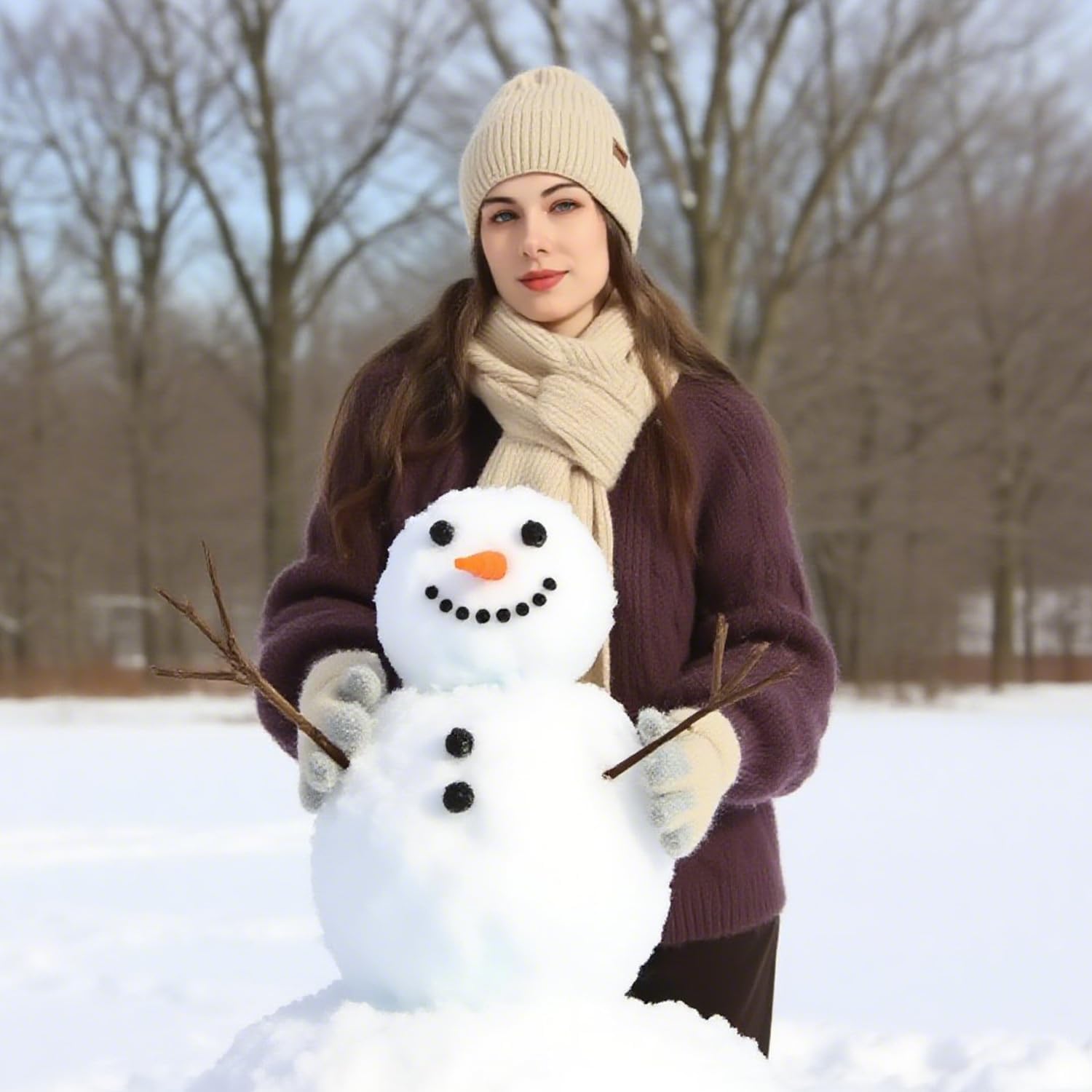 Detalle 2 de Fayscingo 3 Pieces Women Hat Scarf and Gloves Set
