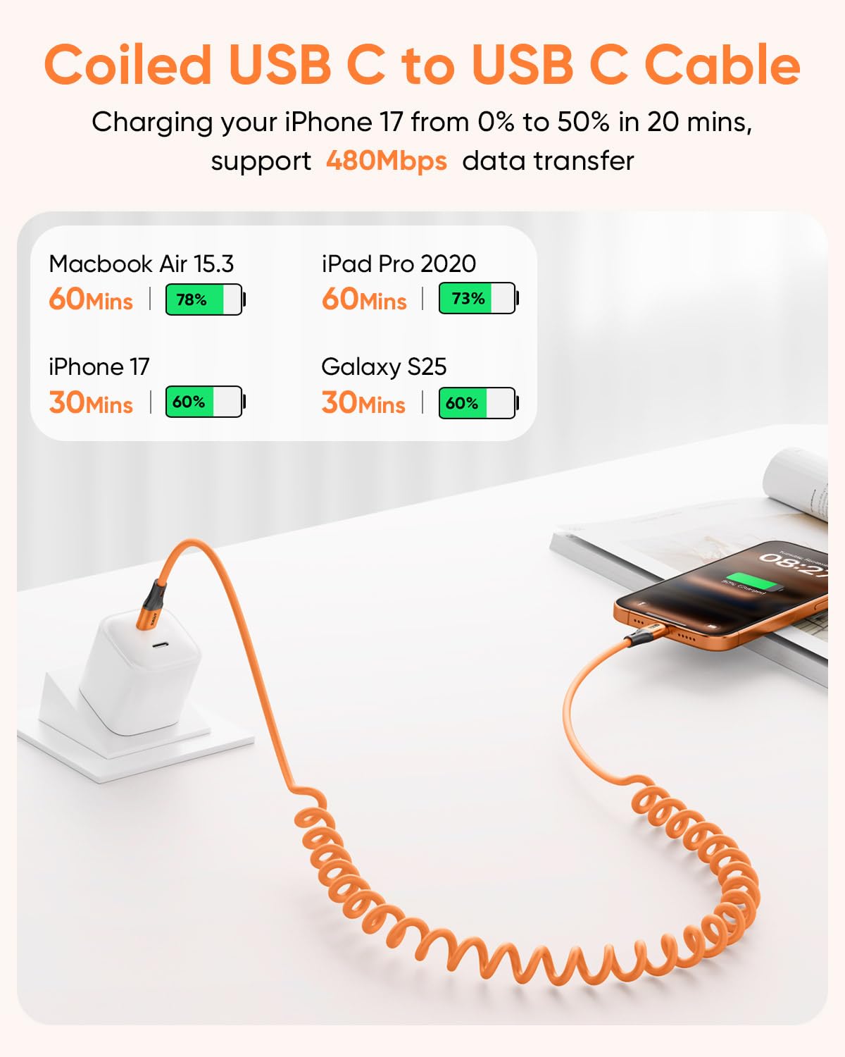Thumbnail 3 de SUNGUY USB-C Spiralkabel 1,5 m 60 W