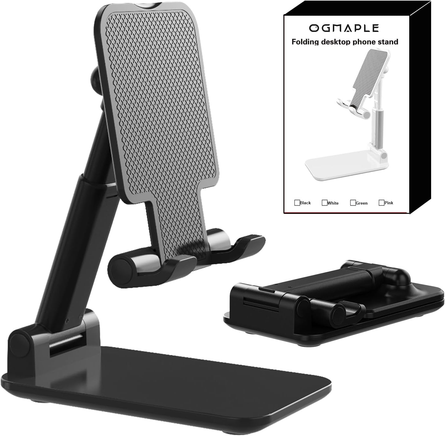 Detalle de OGMAPLE MT-10 Foldable Phone Stand, Adjustable Black Desk Holder