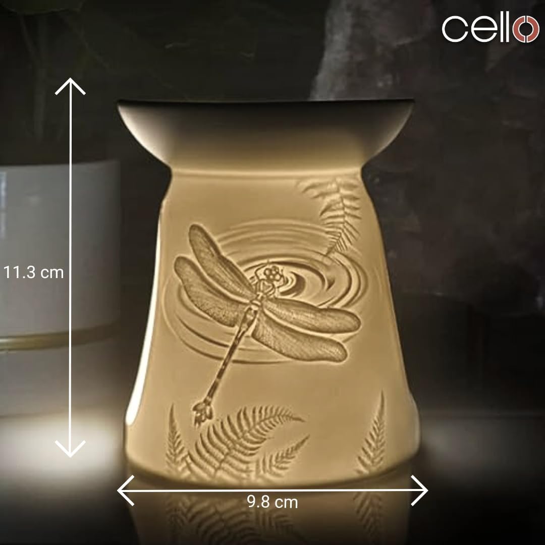 Thumbnail 1 de Cello Wax Melt Burner (Dragonfly Design) in Porcelain with Lithophane Effect