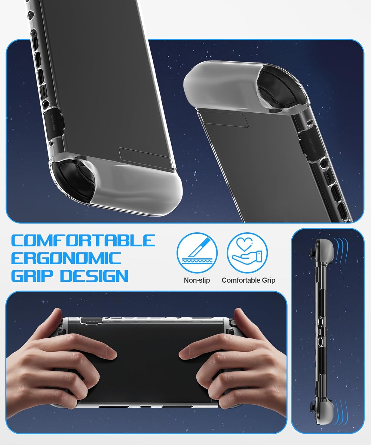 Thumbnail 3 de Teyomi Transparent Hülle für Nintendo Switch 2 – Hard-PC Schutzhülle mit TPU-Griffabdeckungen und 8 Thumbstick-Kappen (Clear)