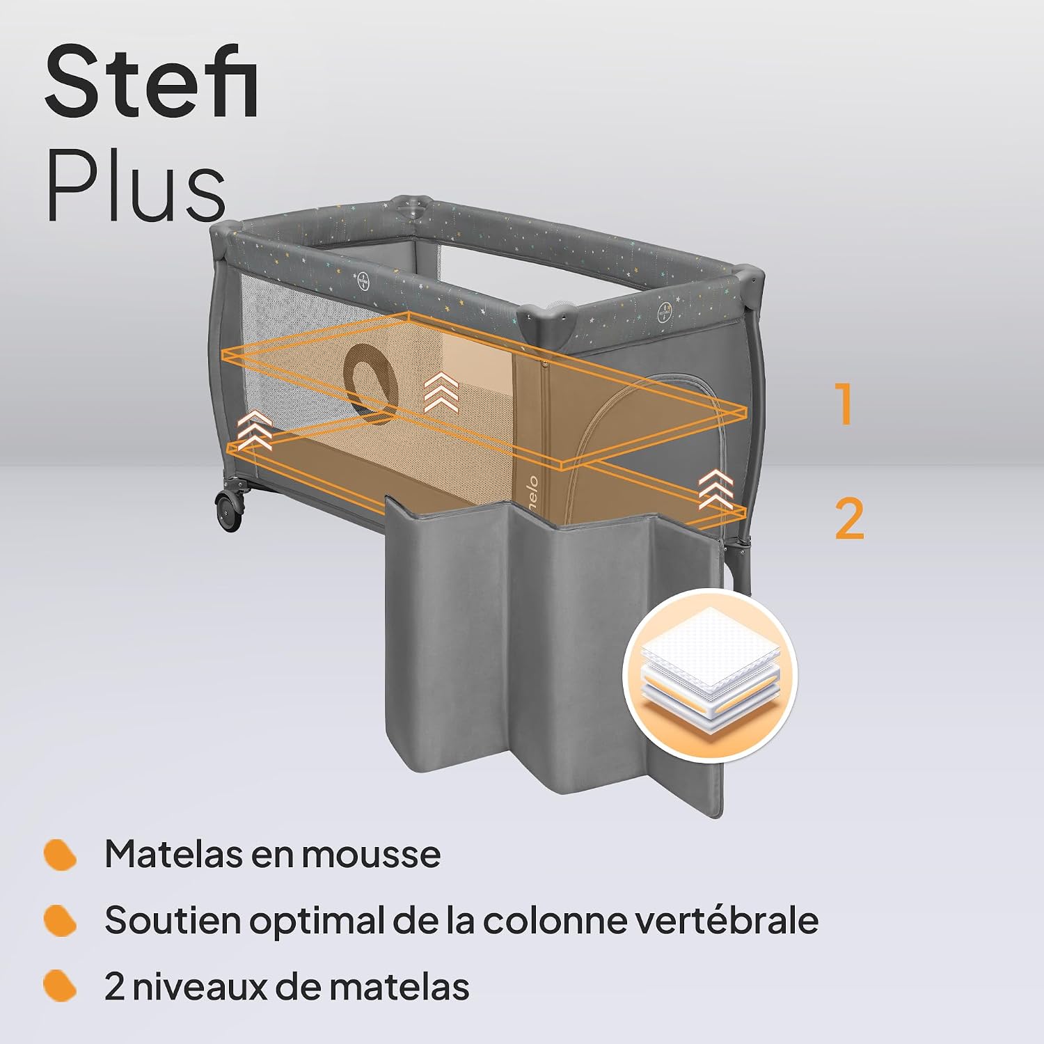 Thumbnail 2 de LIONELO Stefi – Lit bébé 120 x 60 cm jusqu'à 15 kg avec entrée latérale et LockGuard