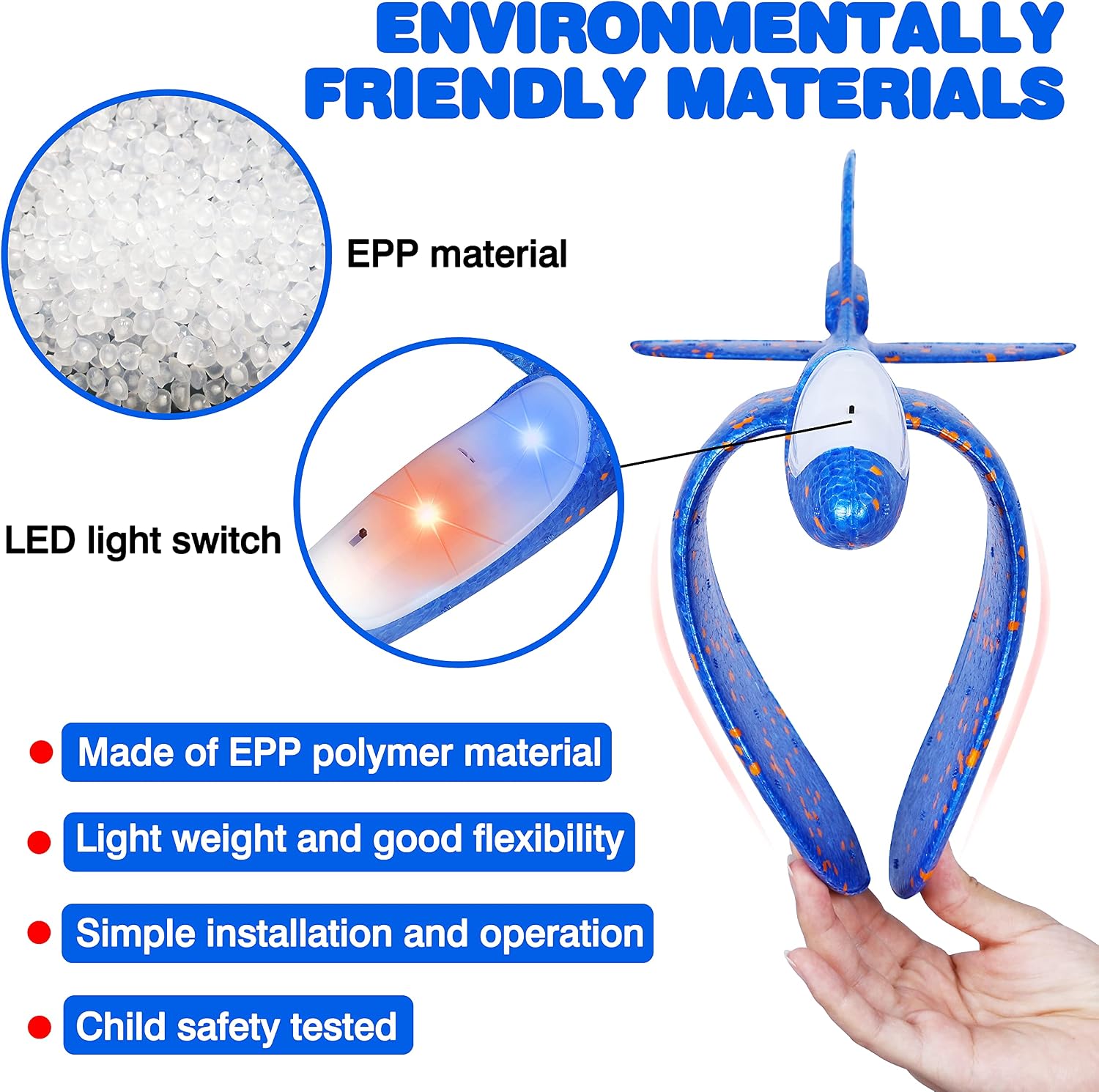 Detalle 2 de CUKU 4-Pack LED Light Airplane Toys, 17.5-Inch Foam Gliders with Two Flight Modes