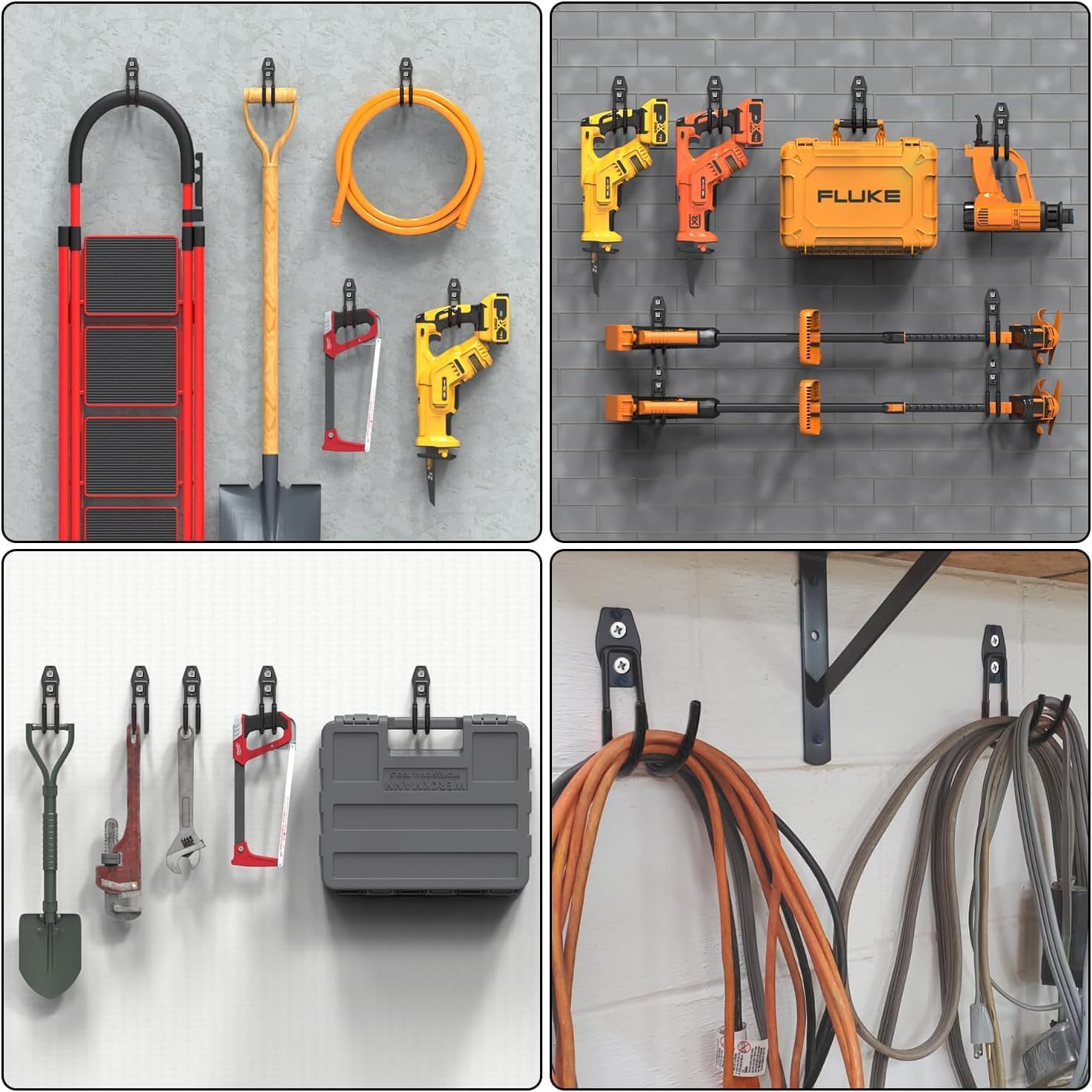 Detalle de 3-H J-M-10-S garagehaken, 10 dubbele stalen wandhaken met antislipcoating