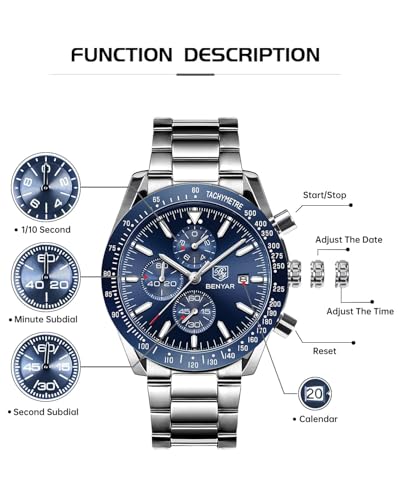 Thumbnail 6 de BENYAR Reloj Analógico de Hombre con Cronógrafo y Bisel Taquimétrico en Azul