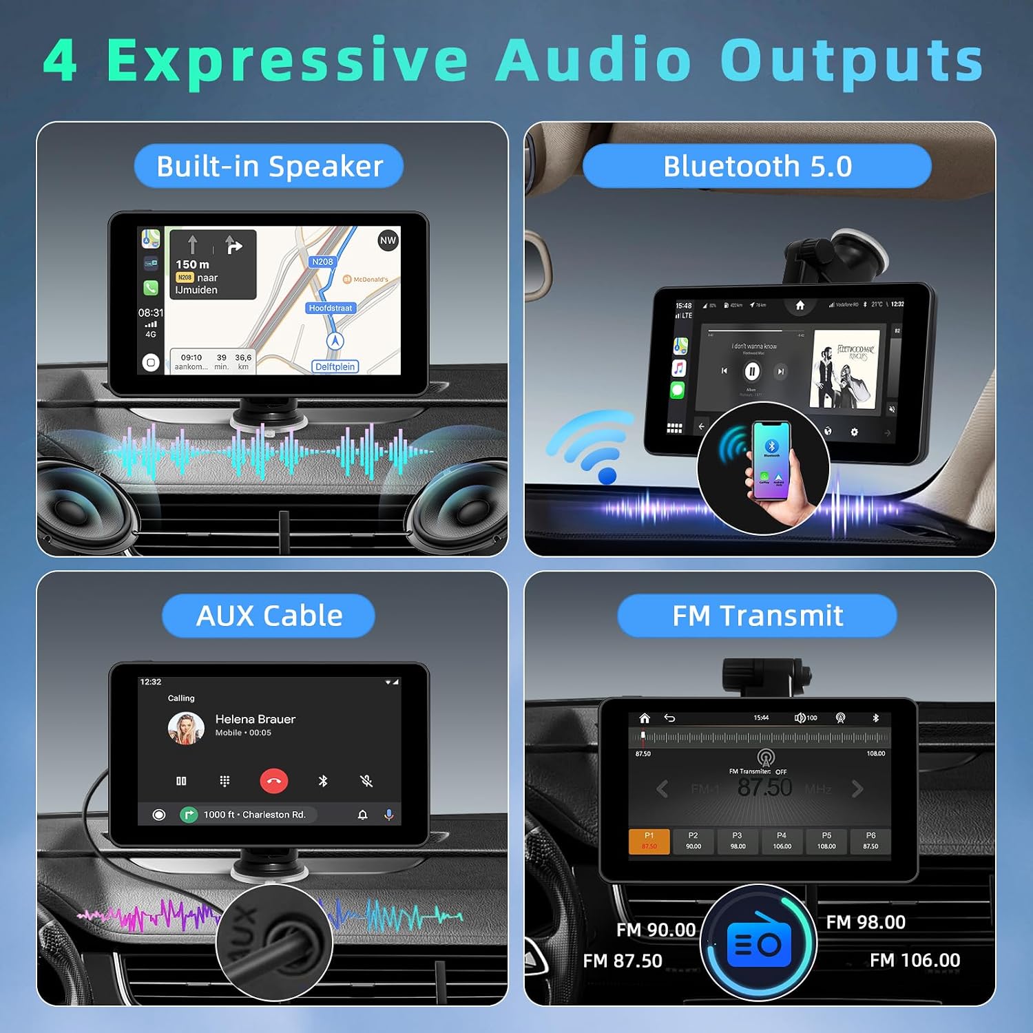 Thumbnail 4 de Android Auto Display & Carplay Display (7 Zoll) mit Bluetooth, Sprachsteuerung, AUX, FM und Wireless CarPlay