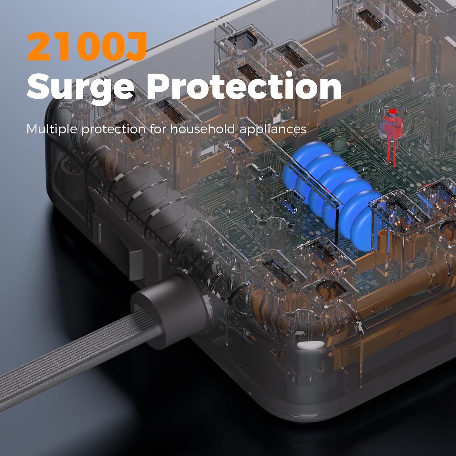 Thumbnail 2 de TESSAN TS-PS08US00 Surge Protector Power Strip, 6 Outlets, 4 USB Ports
