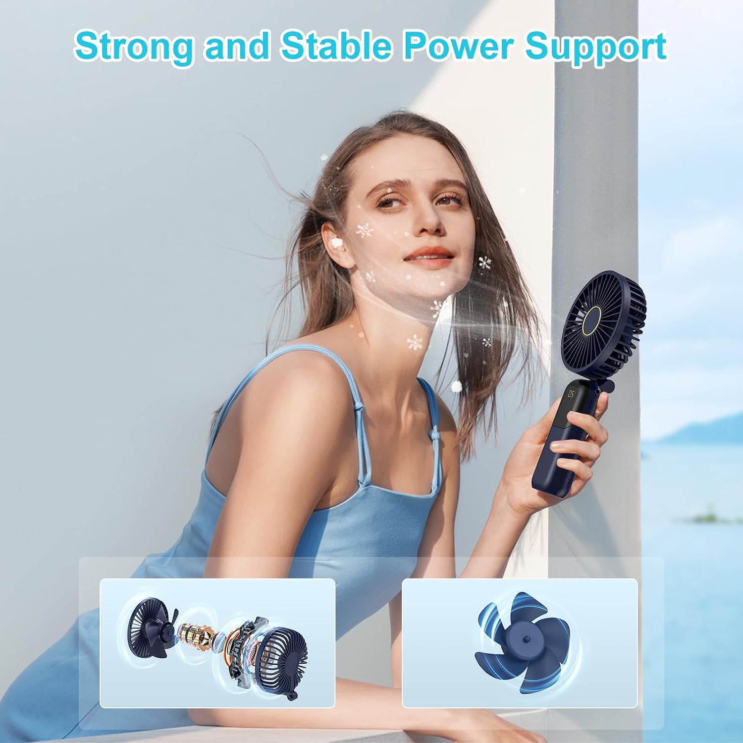 Detalle 2 de Rechargeable 5000mAh handheld fan with 5 speeds