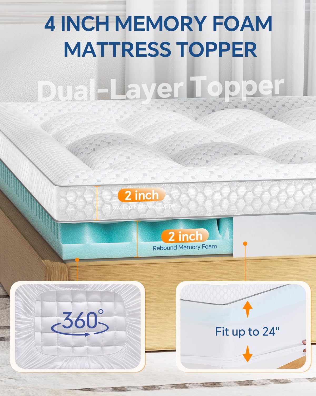 Thumbnail 4 de BEDELITE Dual Layer Full Mattress Topper, 5-Zone Gel Foam, Washable Cover