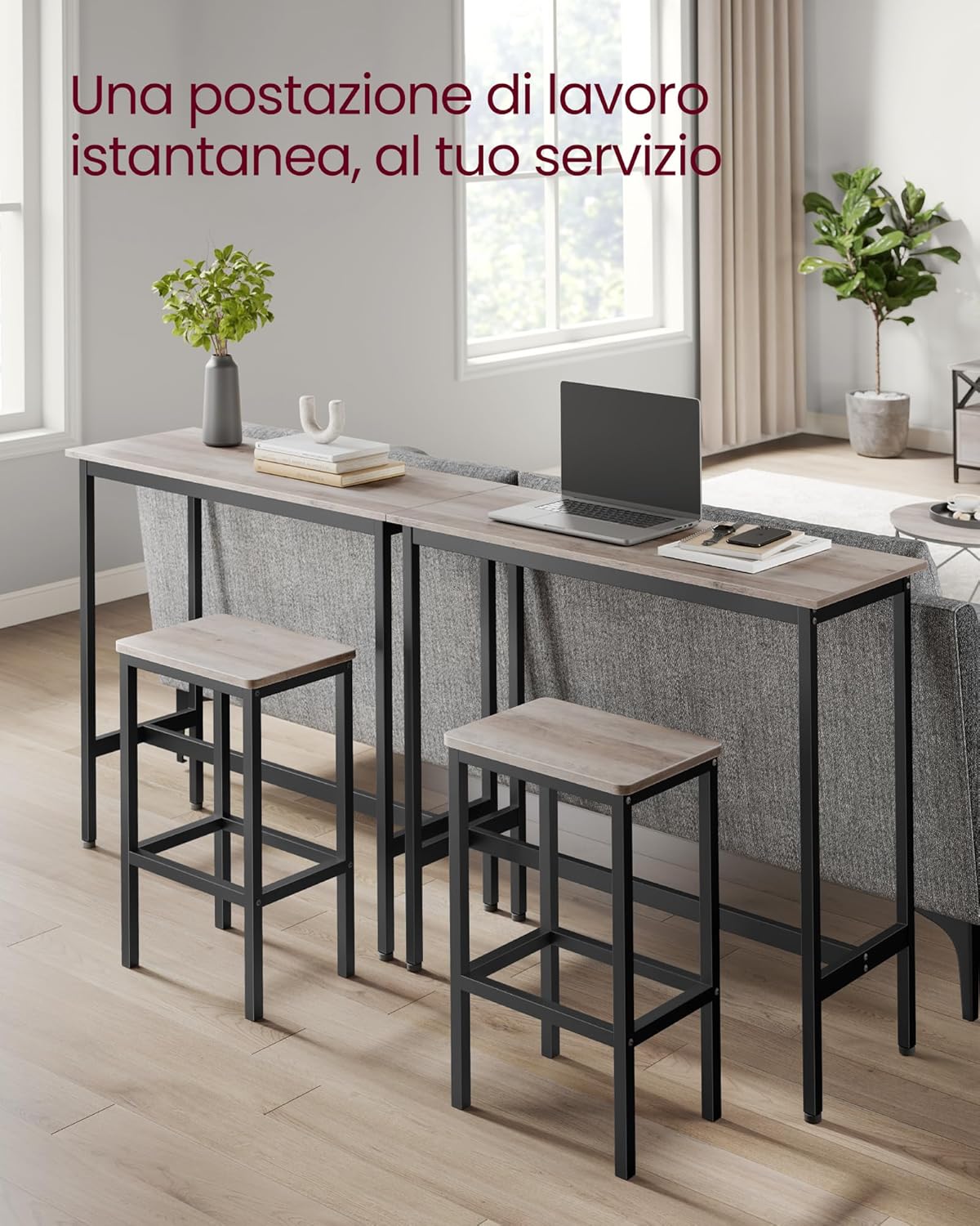 Thumbnail 2 de VASAGLE Tavolo Alto con Set di 2 Sgabelli da Bar LBT218B02: stile industriale per colazioni rapide e momenti di relax